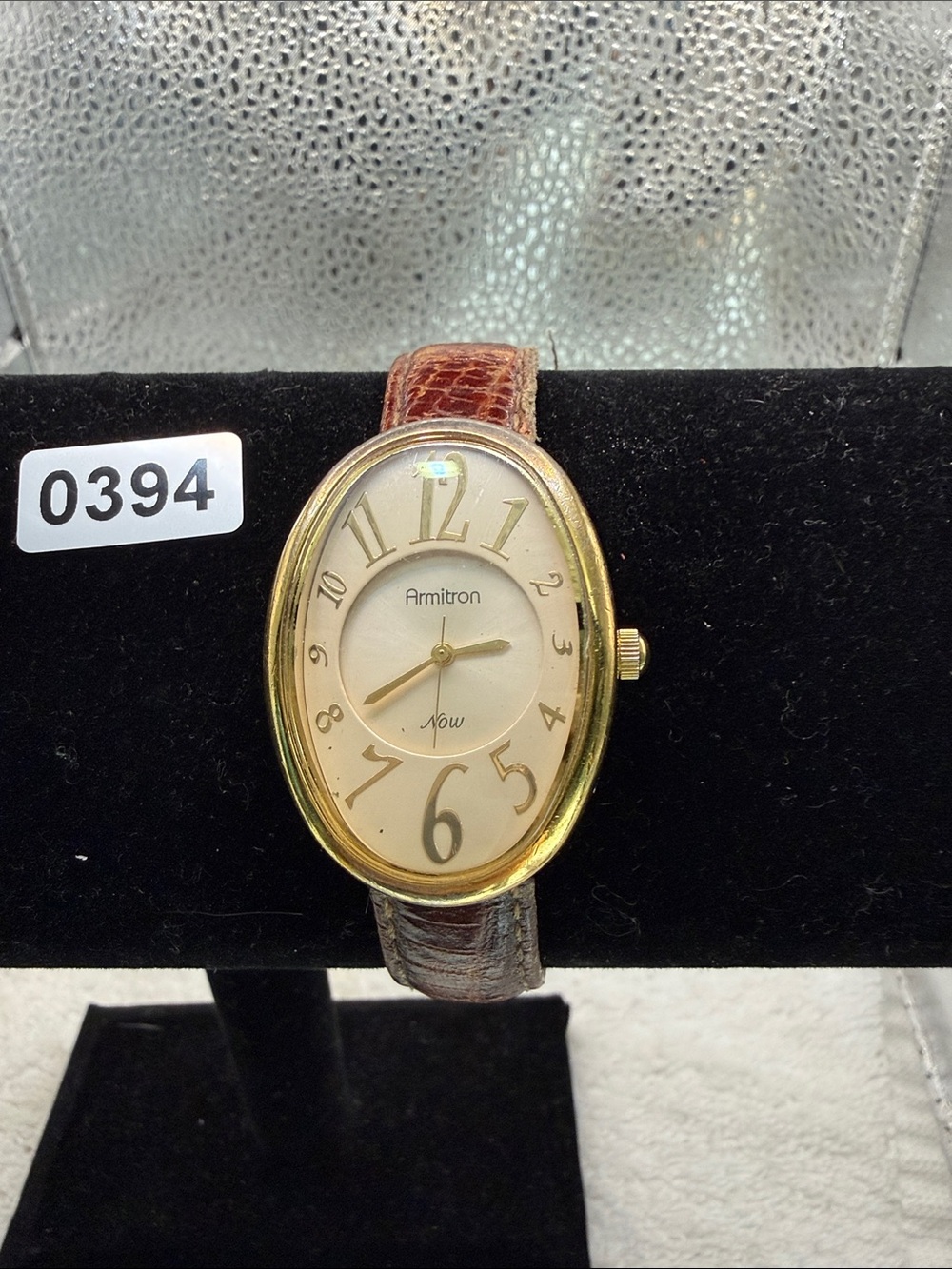 Armitron Gold-Tone Oval Watch with Brown Leather Strap
